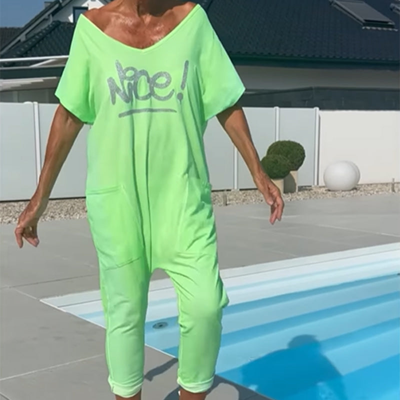 💖【S~5XL】Su kišenėmis moteriškas raštuotas plius dydžio laisvalaikio kombinezonas-LT