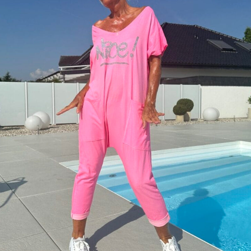 💖【S~5XL】Su kišenėmis moteriškas raštuotas plius dydžio laisvalaikio kombinezonas-LT