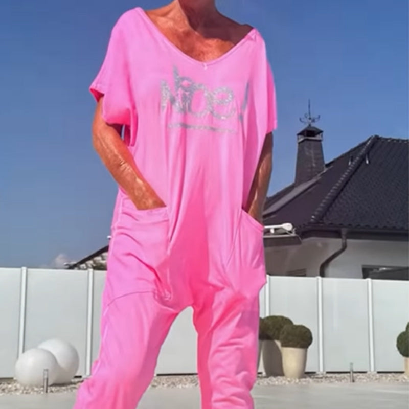 💖【S~5XL】Su kišenėmis moteriškas raštuotas plius dydžio laisvalaikio kombinezonas-LT
