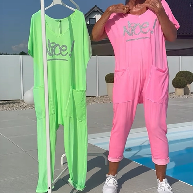 💖【S~5XL】Su kišenėmis moteriškas raštuotas plius dydžio laisvalaikio kombinezonas-LT