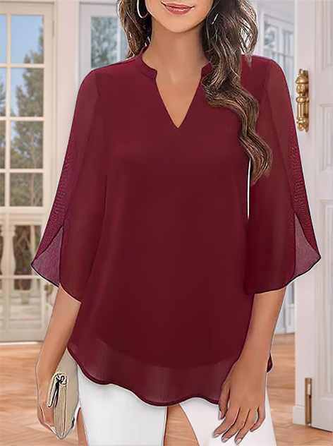 Camisa de gasa con cuello en V-ES