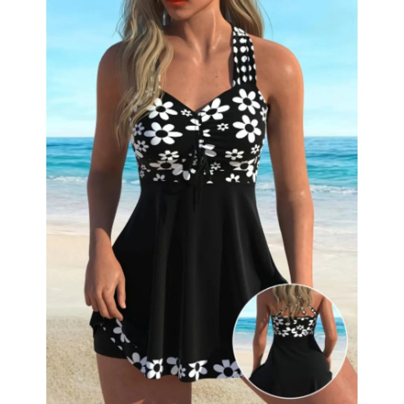 Conjunto de baño para mujer: top y short con estampado floral🏖️-ES