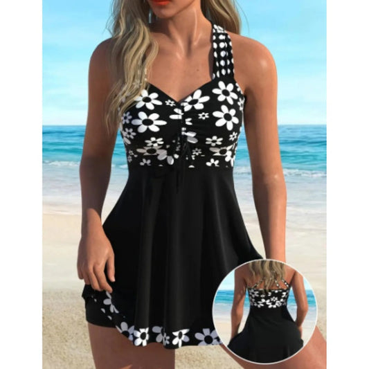 Conjunto de baño para mujer: top y short con estampado floral🏖️-ES