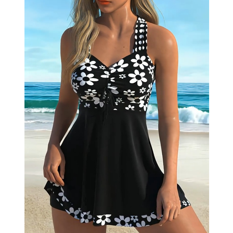Conjunto de baño para mujer: top y short con estampado floral🏖️-ES