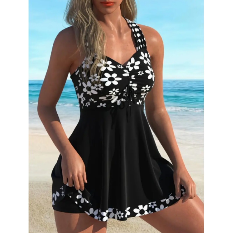 Conjunto de baño para mujer: top y short con estampado floral🏖️-ES