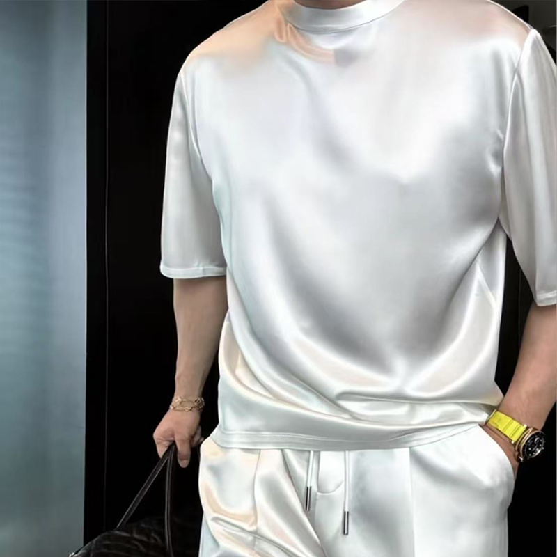 Conjunto casual de dos piezas de blusa y bermuda monocromáticas para hombre-ES