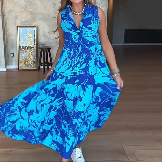 💃Μοδάτα γυναικεία μάξι φορέματα με στάμπα και αμάνικα-GR