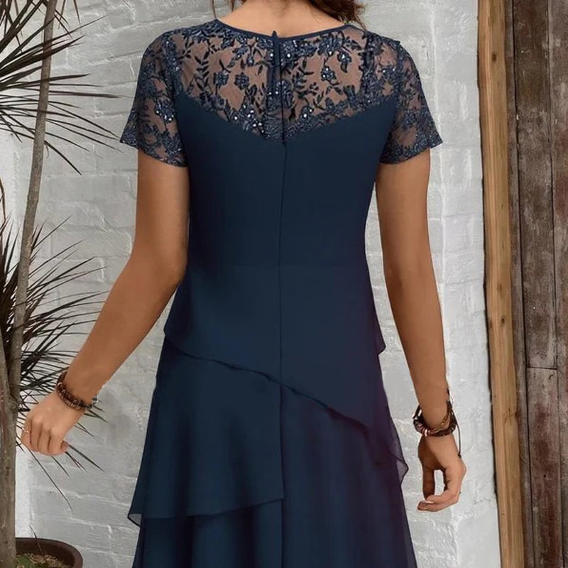 💖 [S-3XL] 👗✨️ Γυναικείο Φόρεμα Midi σε Α γραμμή με στρώσεις και διχτυωτό ύφασμα-GR